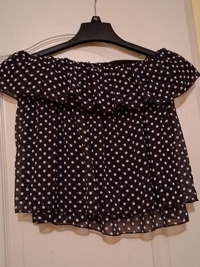 Polka Dot Off-Shoulder Camisole in Black and White